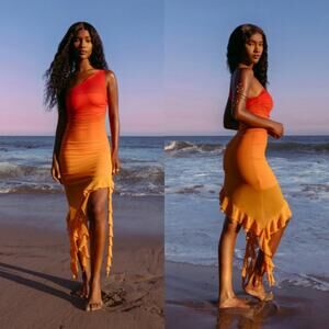 Sincerely Ria NEW RAMA Dress In Sunset Medium Ruffle Goddess Fairy‎ Beach Resort